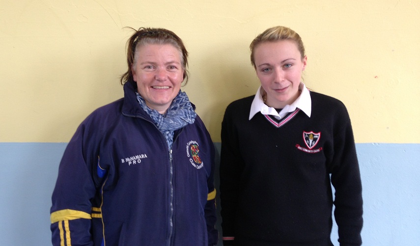 Brid McNamara, PRO Clare County Camogie Board, pictured with Third Year student Chloe O'Neill who plays with Inagh-Kilnamona Brid McNamara, PRO Clare County Camogie Board, pictured with Third Year student Chloe O'Neill who plays with Inagh-Kilnamona