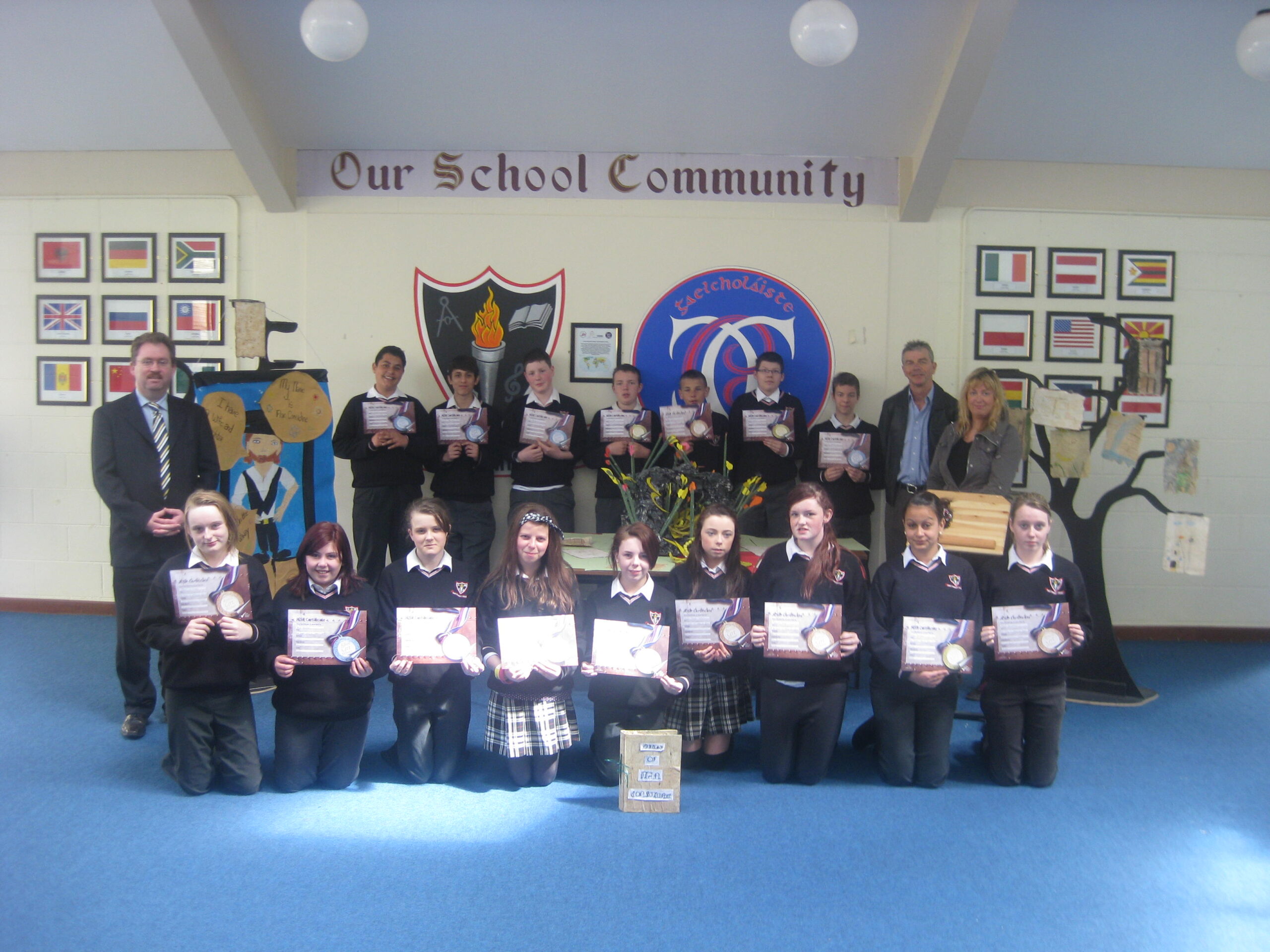 First Year Students at Ennis Community College pictured with their Make-A-Book certificates at a recent presentation. Also pictured are College Principal Mr John Cooke, Regional Coordinator of the Junior Certificate Schools Programme Mr Mick O'Riordan, and class teacher Ms Lisa O'Brien.