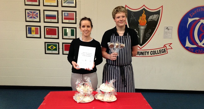 Teacher Ms Crowe is pictured with Leaving Cert student Dylan Tuohy, at a recent Sweet Treats fundraiser.